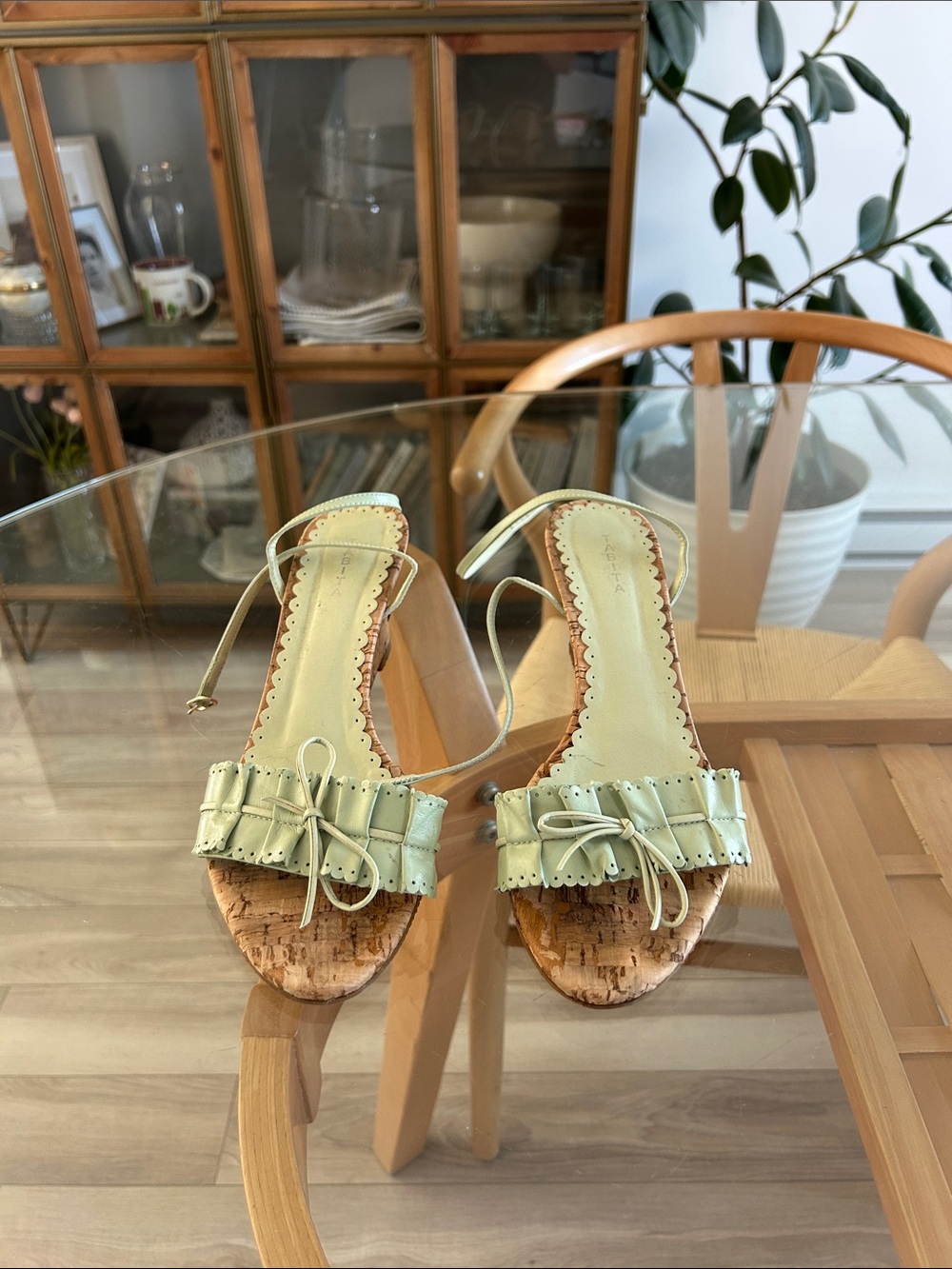 Vintage Tabita Mint Green Ruffle Cork Sandals - Made in Brazil